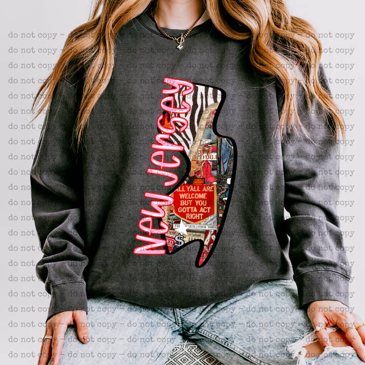 Amicis Novum LLC - Wholesale Graphic Sweatshirt - Women's - NEW JERSEY Edgy State Crewneck