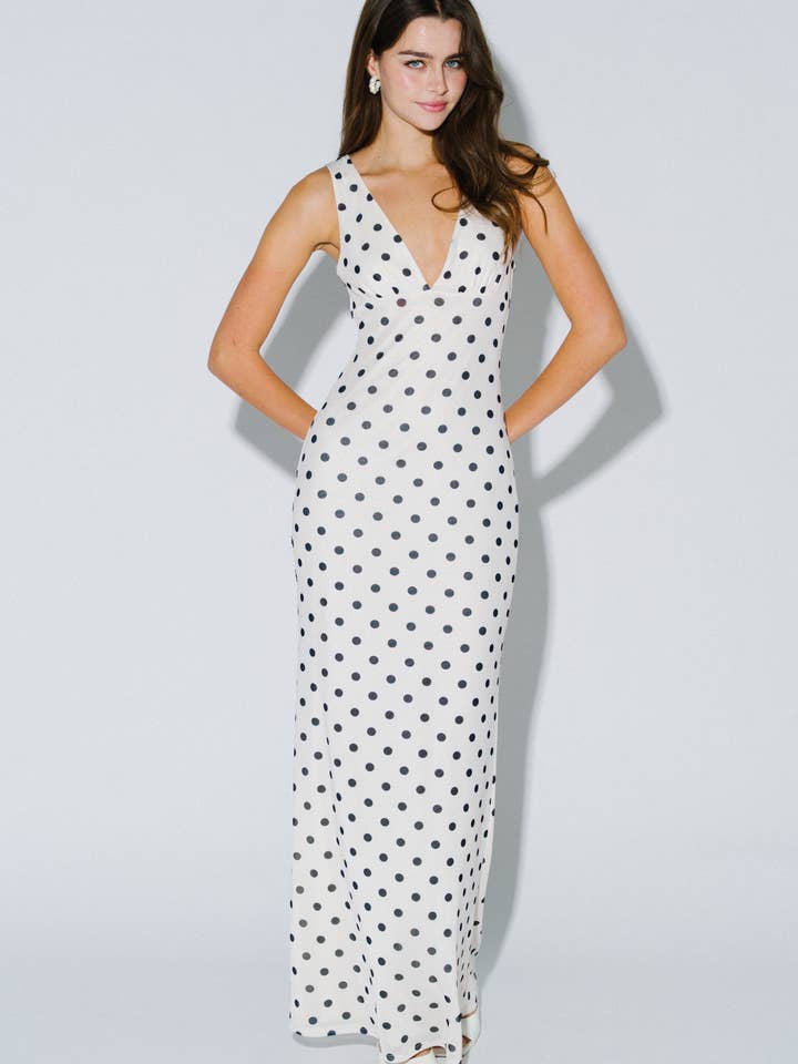 Chic Mesh Polka Dot Maxi Dress for wholesale by Blue Blush