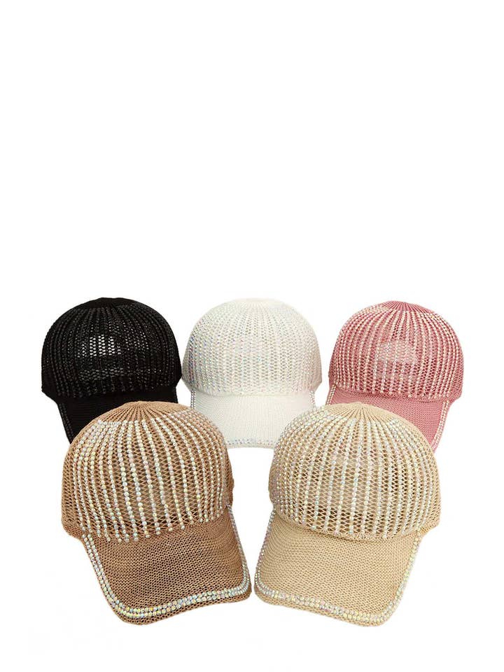 Rhinestone Crochet Pattern Cap for wholesale by Pink Irene Wholesale