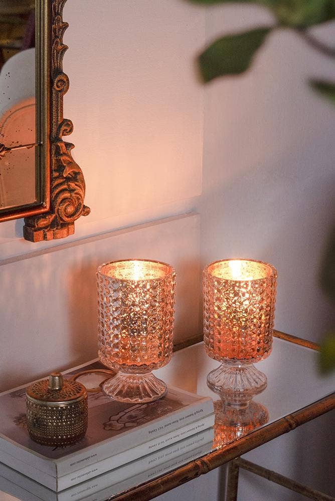 A&B Home Group Inc. – wholesale Candle holder – S/2 4.1x4.1x7" Glass Hurricane Clear/Rose Gold Mercury10