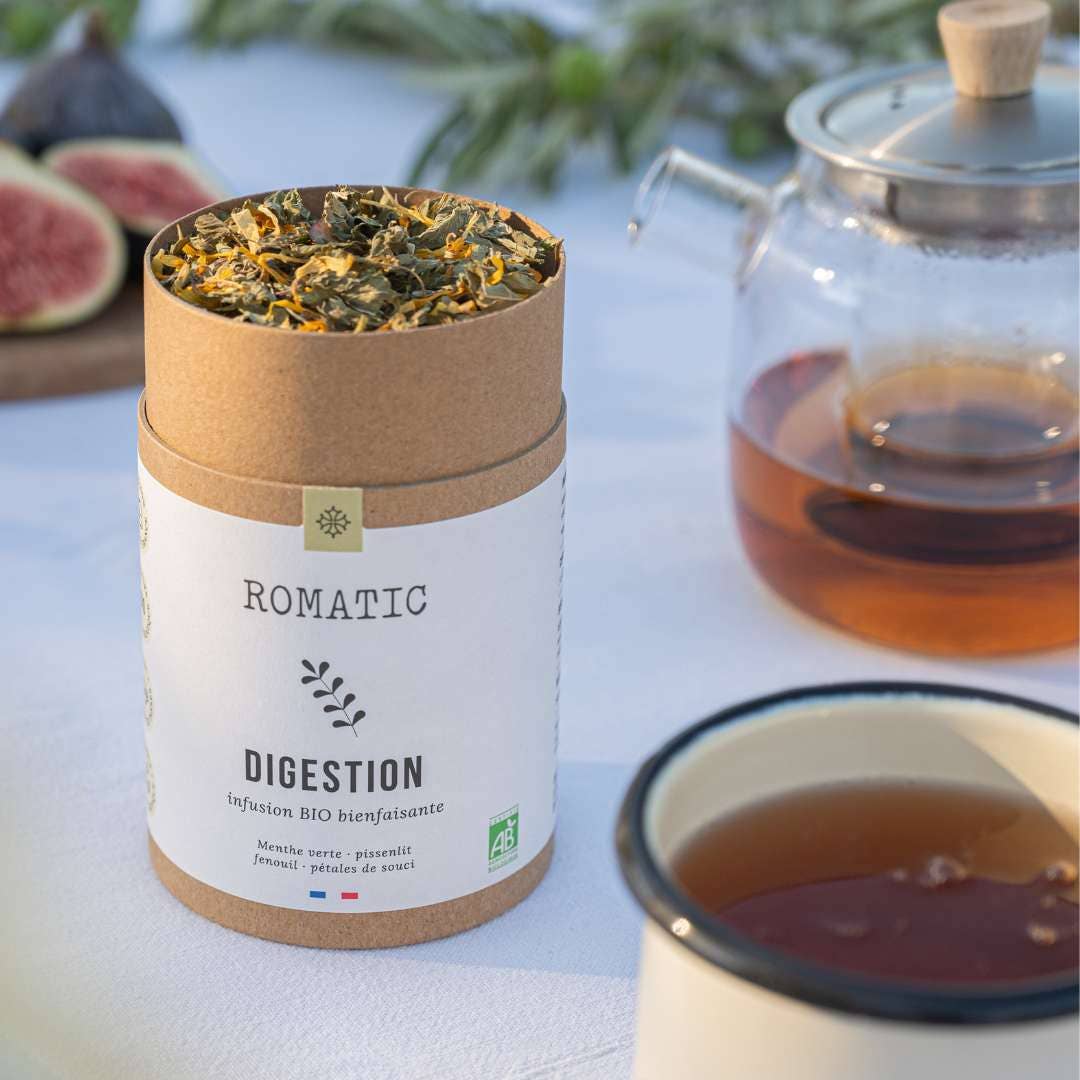 ROMATIC - Vente Thés santé/détox - Infusion bio DIGESTION 30 g - menthe verte - fenouil - souci2