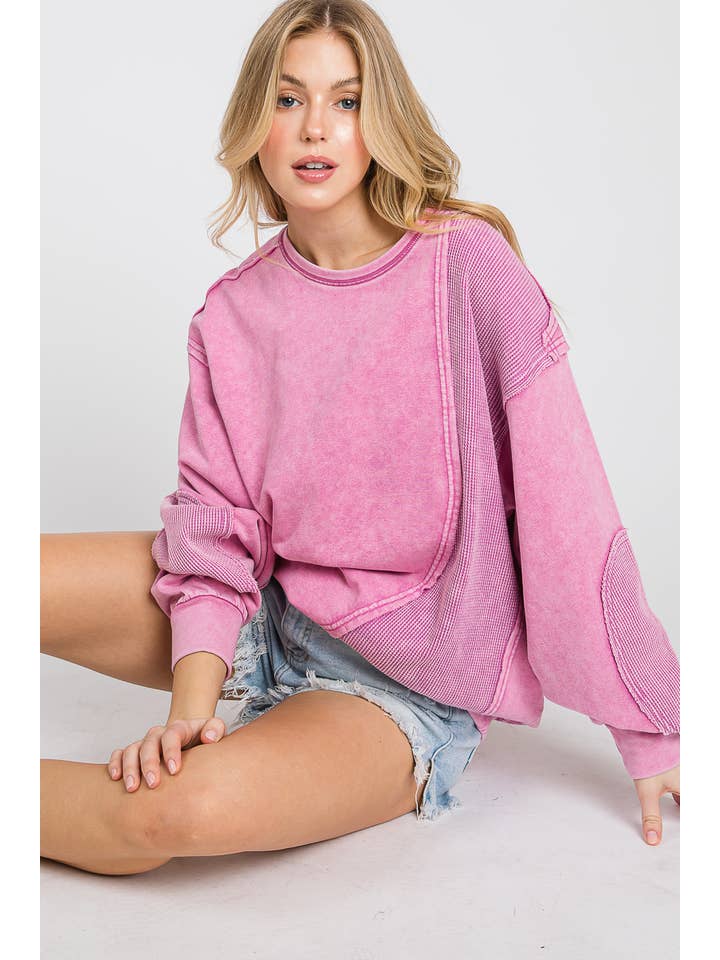 Sewn and Seen - Wholesale Sweatshirt - Women's - GAME DAY MINERAL WASH FRENCH TERRY VINTAGE PATCH TOP  19