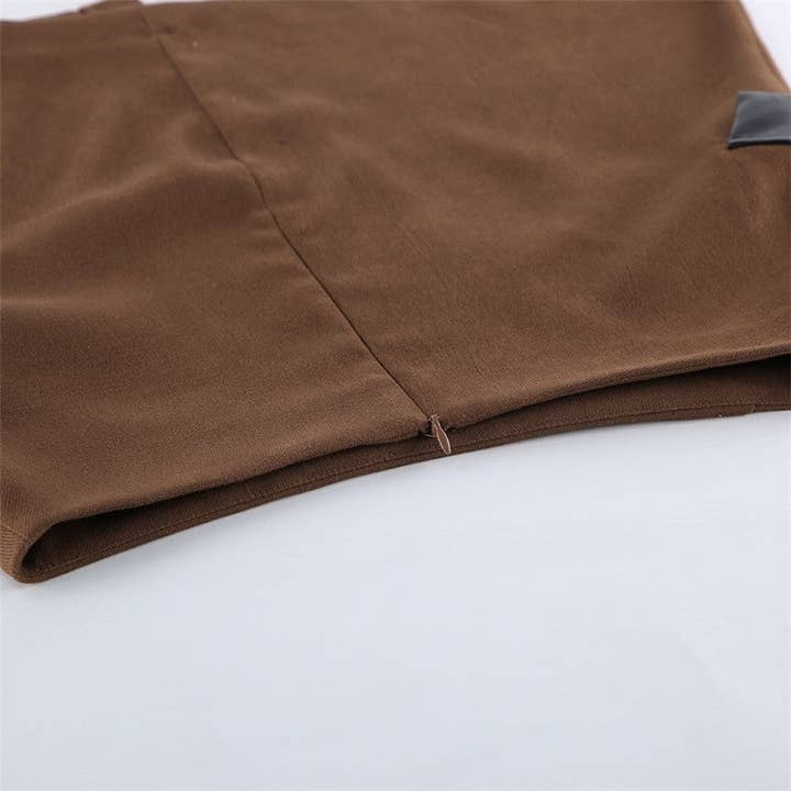 Brown Fashion Color Block Blazer High Waist Skirt Set for wholesale on Faire8