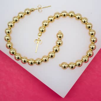 MIA Jewelry - Wholesale Hoop Earrings - 18K Gold Filled Round Golden Beaded Open Hoop Stud Earring1