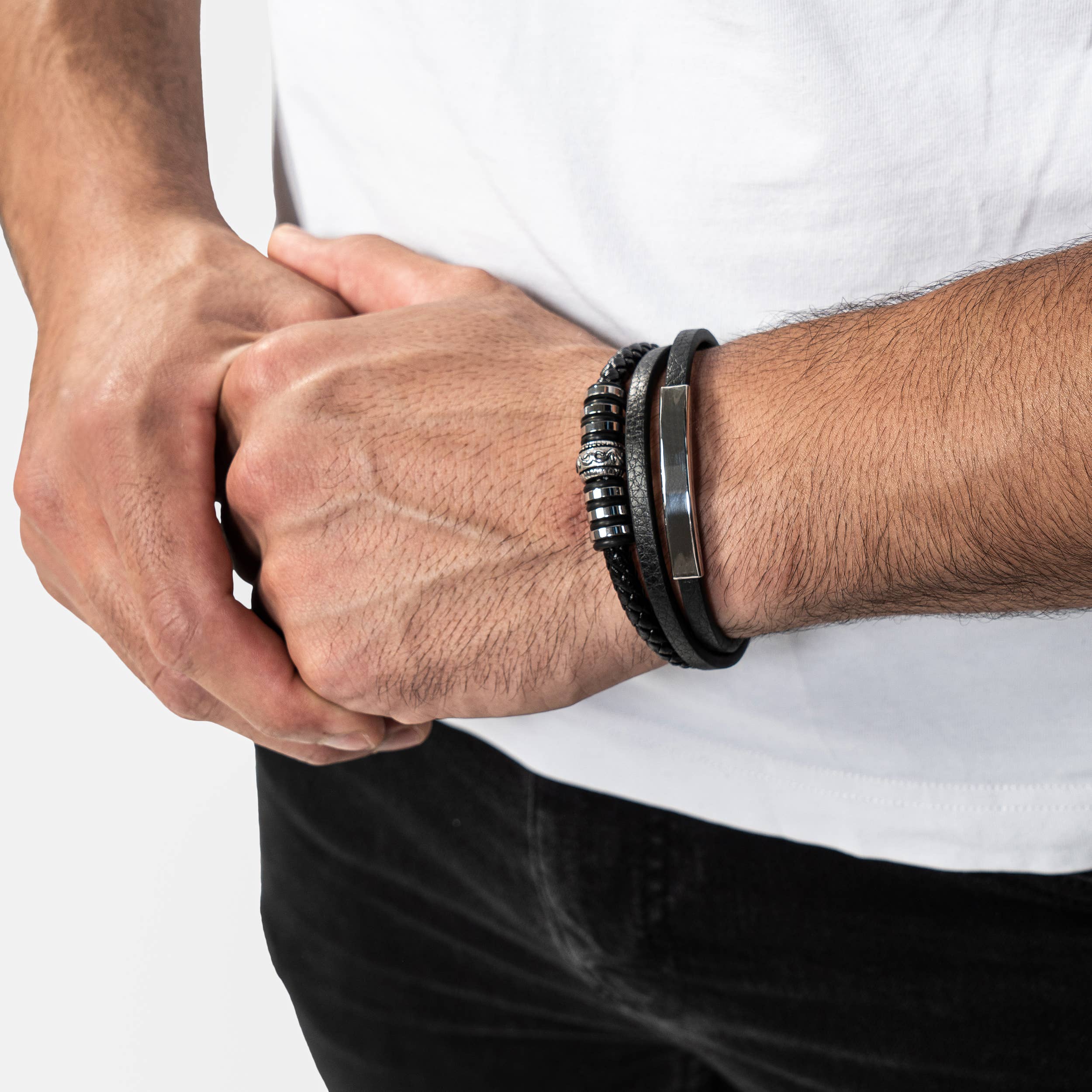 SERASAR - Wholesale Bangle Bracelet - Leather bracelet “Shine” - silver - B0254