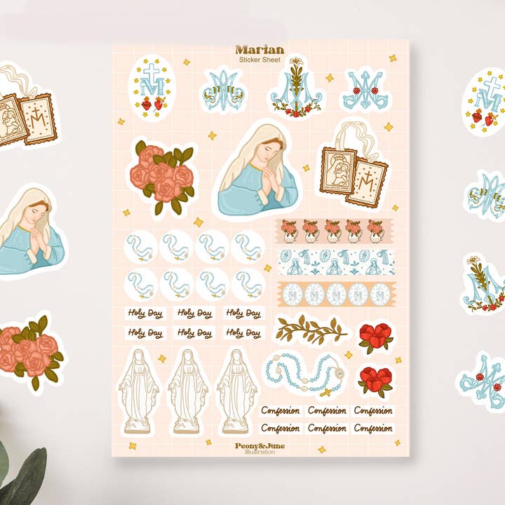 Marian Aufkleberbogen für den Großhandel von Peony&June Illustration