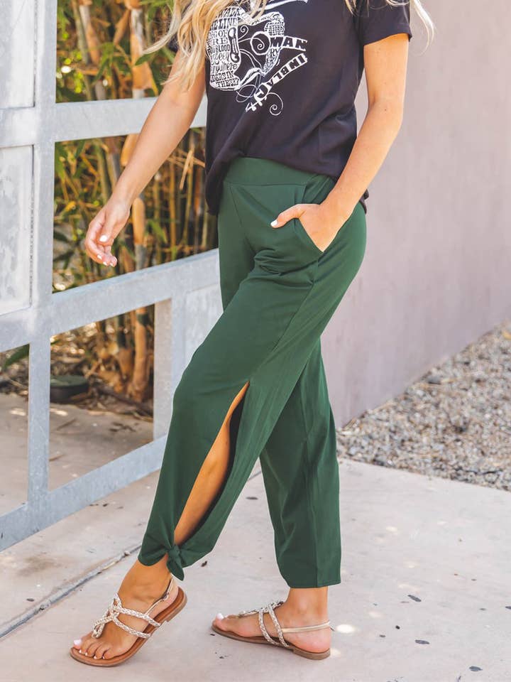 Tickled Teal - Wholesale Pants - Women's - Solid Ankle Tie Brie Pants