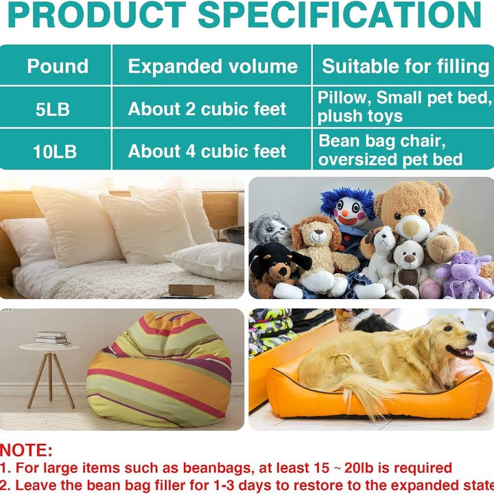 Southern Textiles - Wholesale Craft Supplies - Premium Shredded Memory Foam Made in USA Filling Stuffing for Pillows Dog Beds Bean Bags Cushions Crafting Material5