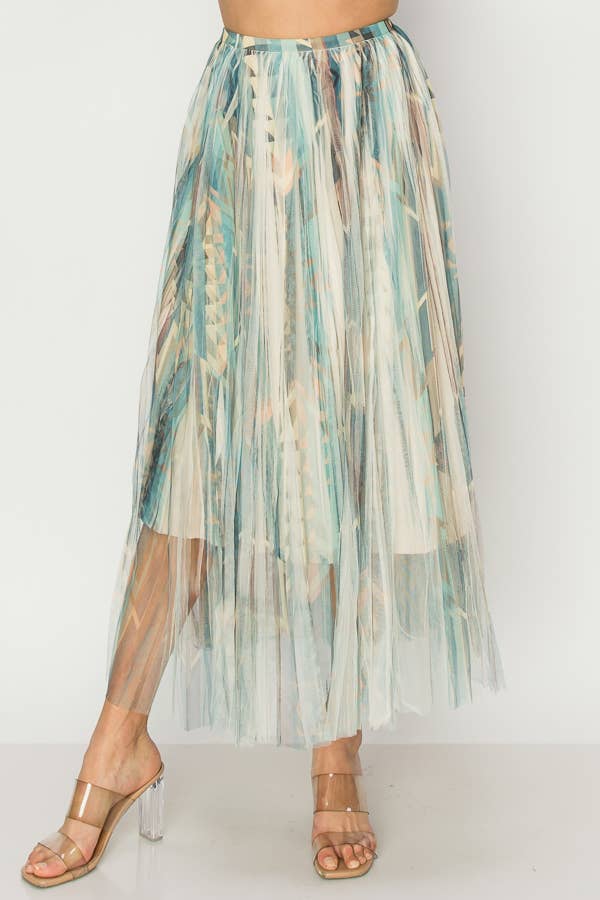 Chic Lined Pleated Tulle Midi Skirt With Elastic Waist - 4034 BG/DD NAVY FL for wholesale on Faire4