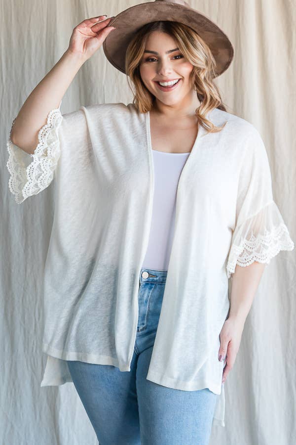 7th Ray – Engroshandel Cardigan - Dame – [PLUS SIZE] Cardigan til kvinder med blondeærmer til hverdagsbrug T4485XL23