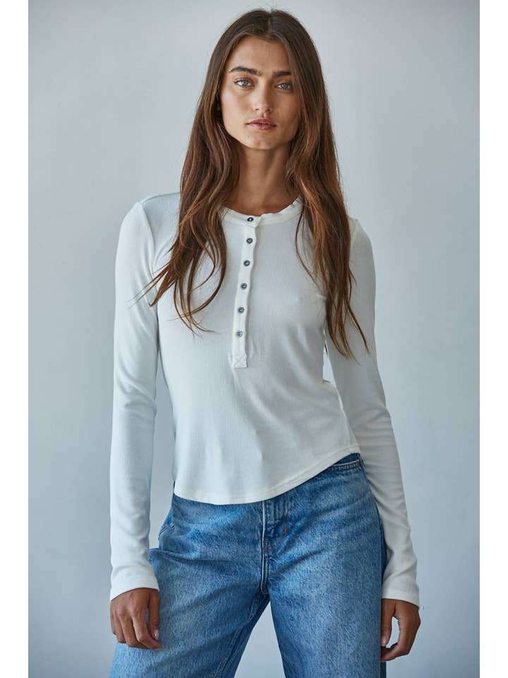 By Together - Wholesale Knit Top - Women's - L8714 | Knit Ribbed Crew Neck Long Sleeve Half Button Up Top3