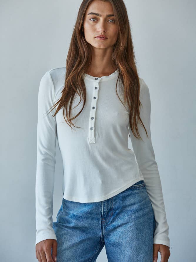 L8714 | Knit Ribbed Crew Neck Long Sleeve Half Button Up Top and other Purchase Wholesale button up. Free Returns & Net 60 Terms on Faire trending on Faire.