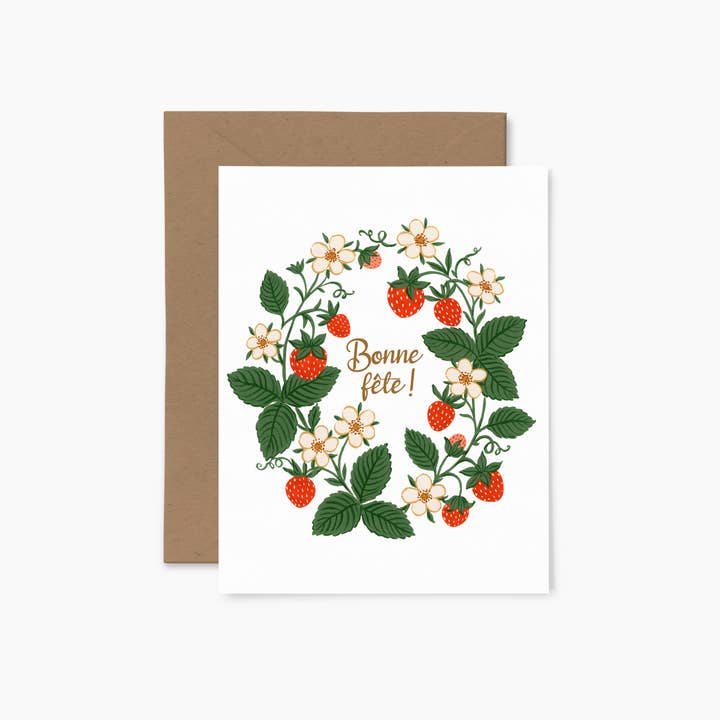 Papier Fleuri Co. - Wholesale Birthday Card - Strawberry Wreath "Bonne fête" | Greeting Card