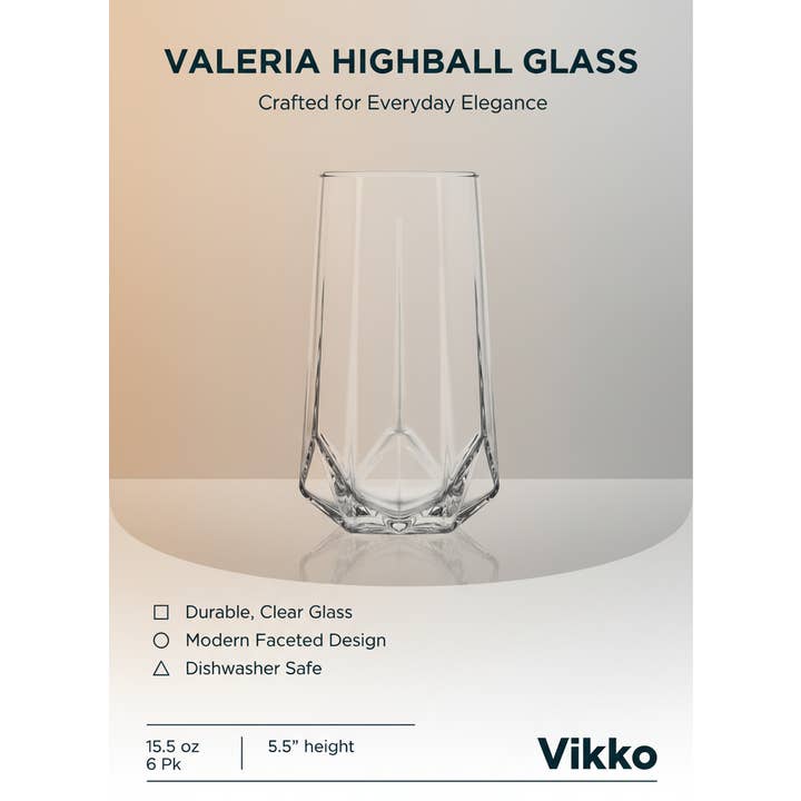 Kadra Kitchenware - Vente Verres à cocktail/alcool - LAV - Valeria, Verre Highball, 15,5 oz, 6 Pk3