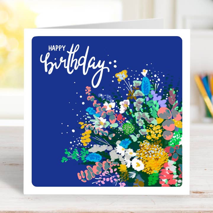 Happy Birthday Floral Greetings Card for wholesale by Cake and Crayons