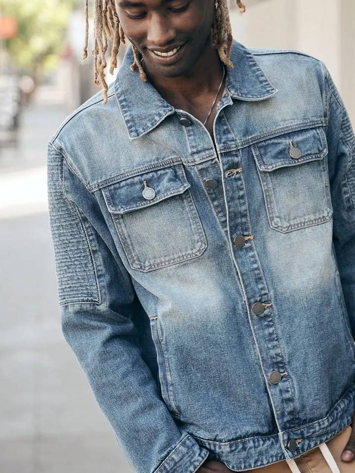 DK232 MEN'S BIKER DENIM JACKET for wholesale by Victorious