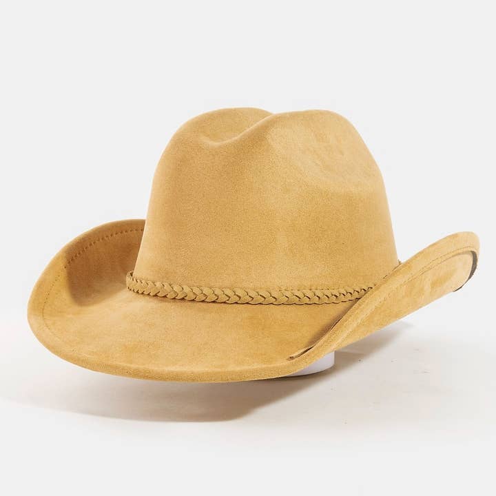Västerninspirerad cowboyhatt i mocka med flätat band för wholesale av Collections by Fame Accessories