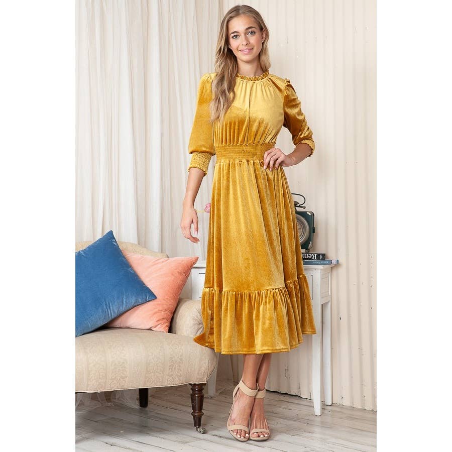 Reborn J - Wholesale Dress - Women's - VELVET THREE QUARTER SLEEVE MIDI DRESS3