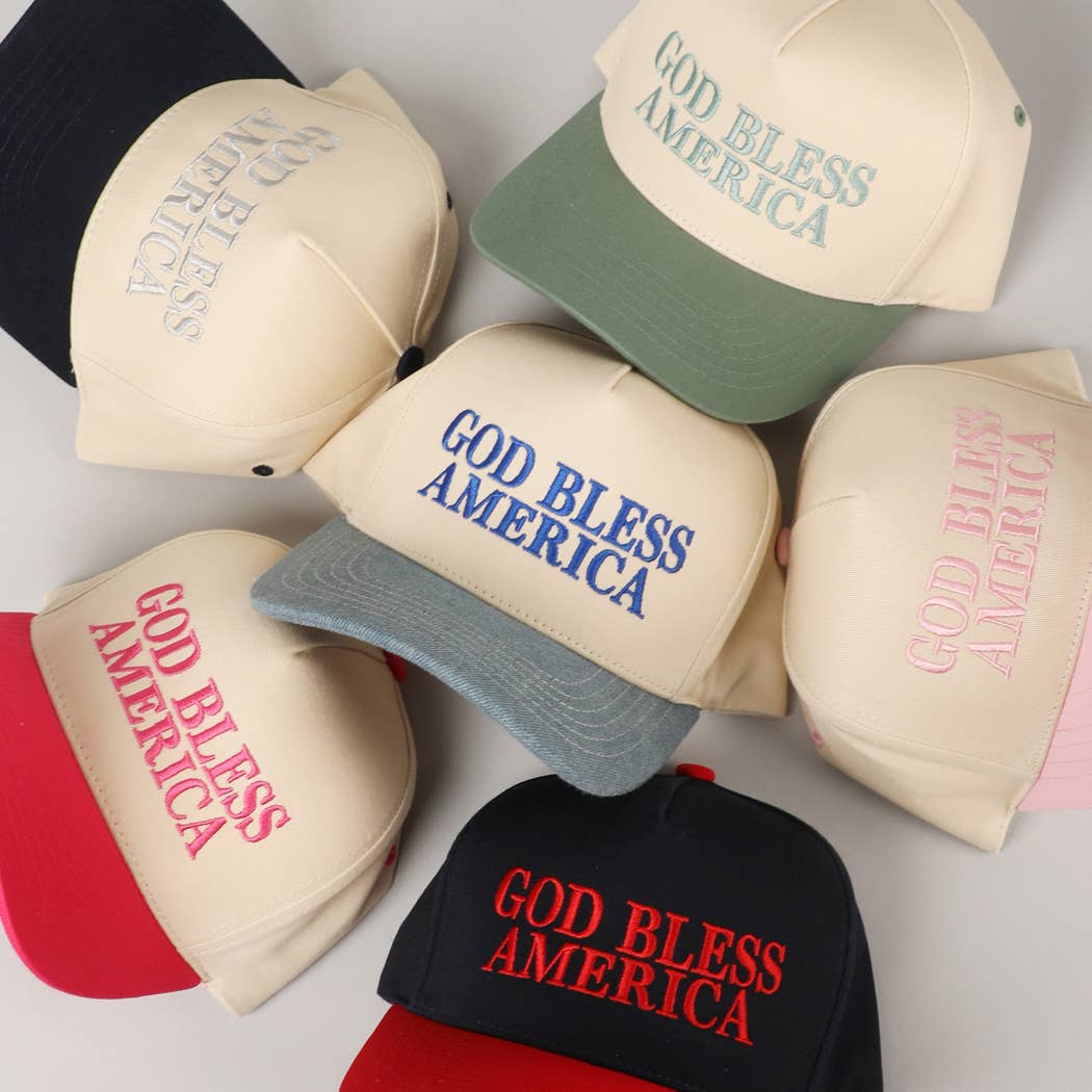 Fashion City - Wholesale Baseball Cap - Unisex - God Bless America Embroidered Two-Tone Canvas Cap31