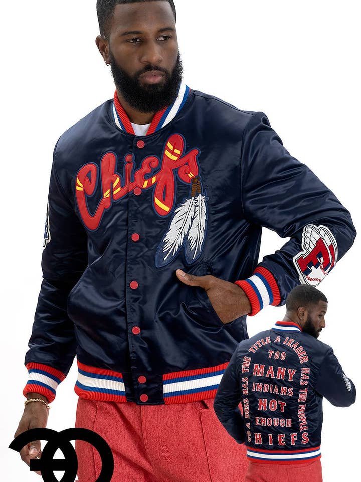 F1057 Chiefs Collegejacke aus Satin, Marineblau für den Großhandel von Frost Originals