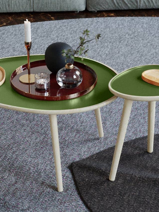 Table basse Marsala, en bois et peinture céramique vert kaki pour la vente par Potiron