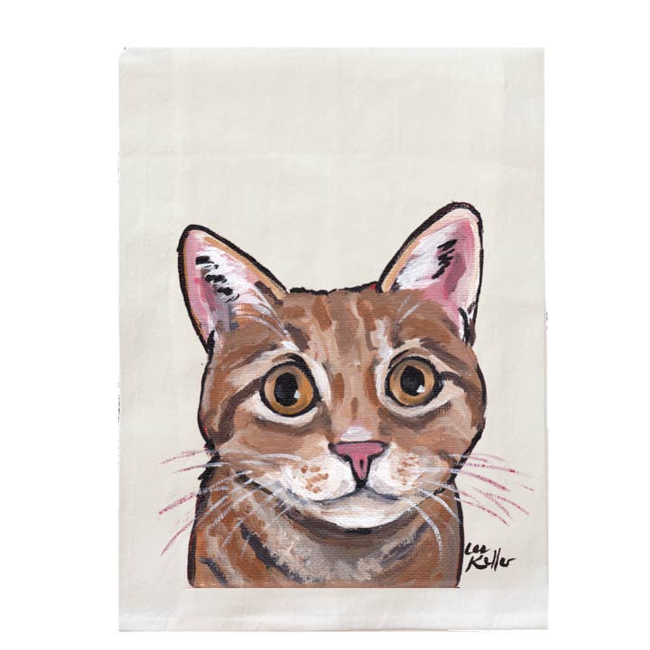 Tabby Cat Tea Towel, Cat Lover Kitchen Decor, Cat Gifts for wholesale by Hippie Hound Studios