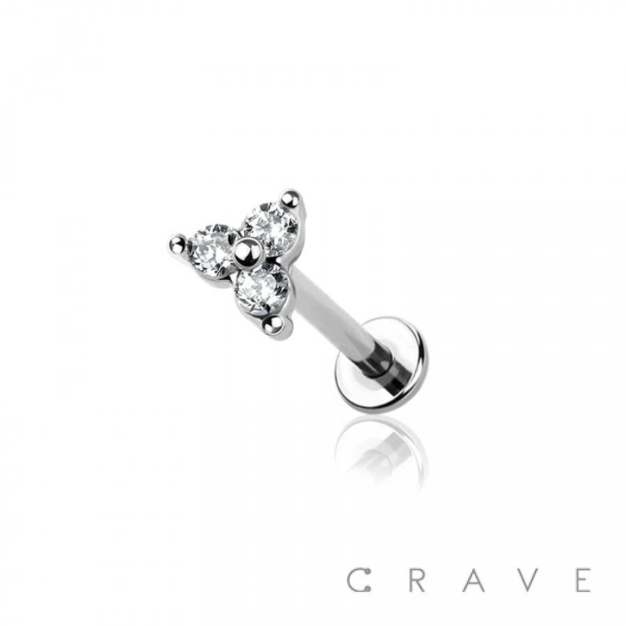 CRAVE - Vente Clous d'oreille - TRIPLE CZ GRIFFE HAUT 316L ACIER CHIRURGICAL SANS FILETAGE (PUSH IN)0