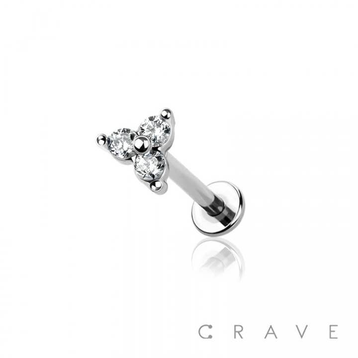 CRAVE - Vente Clous d'oreille - TRIPLE CZ GRIFFE HAUT 316L ACIER CHIRURGICAL SANS FILETAGE (PUSH IN)