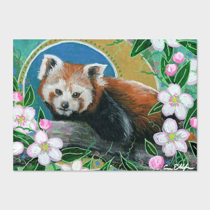 Impressão artística de panda vermelho em flores de maçã por atacado de ChromAddict