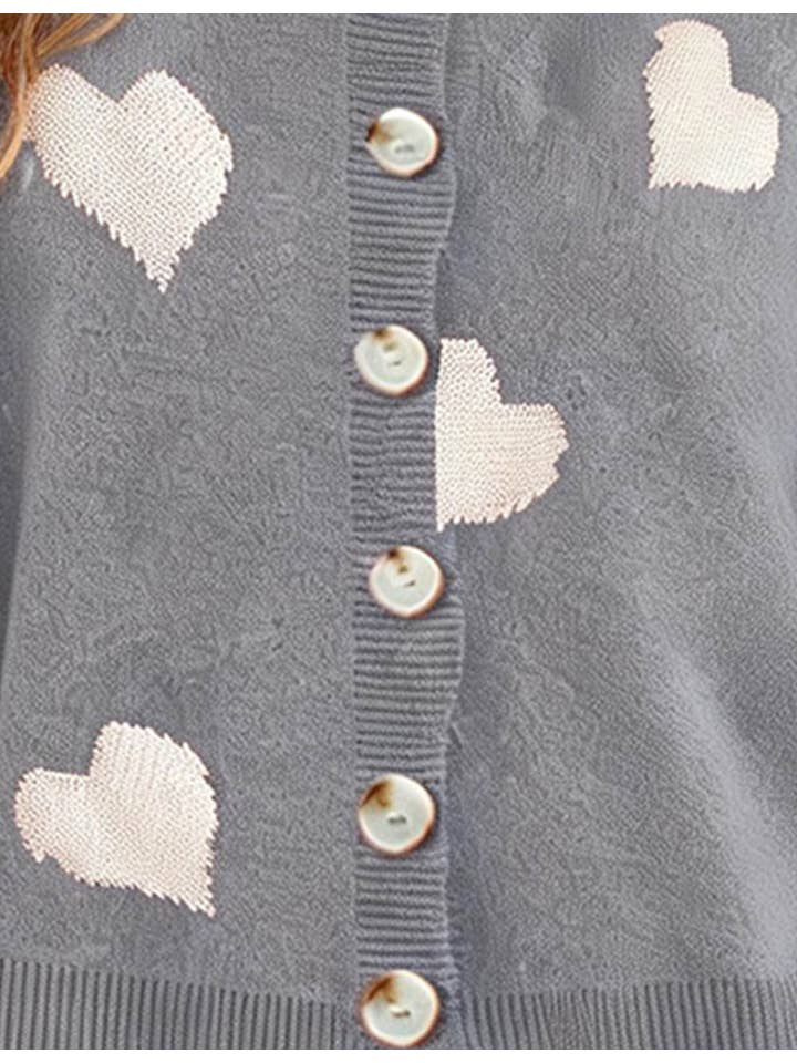 Sweetkama – Cardigan - Mulher por atacado – Cardigan feminino com coração e botões, gola redonda, modelo 236815