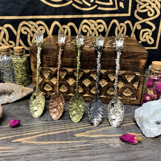 Moondust and Raven - Wholesale Measuring Spoon - Witchy Herb Apothecary Spoons w/ Faux Crystal