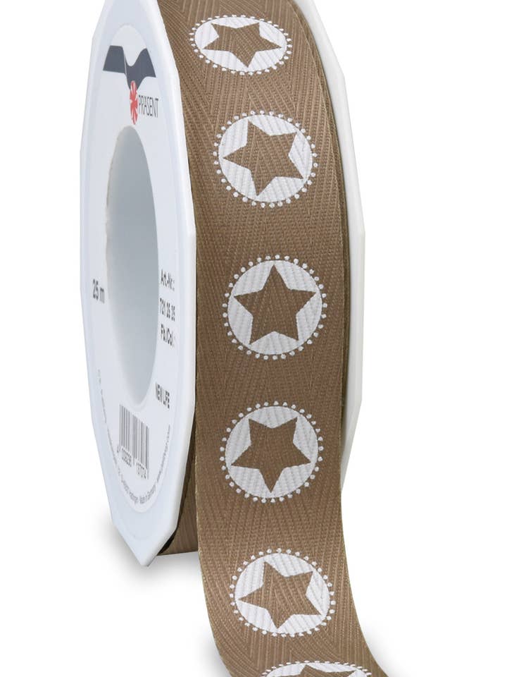 Rollo New Life Star 100% reciclado de 20 m, 25 mm, organza color topo para venta al por mayor de C.E. PATTBERG GmbH & Co. KG