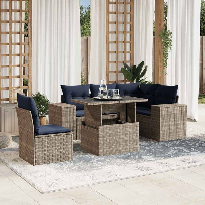 Set Divano da Giardino 6 Pezzi con Cuscini Grigio Polyrattan per la vendita all'ingrosso da parte di American Smart