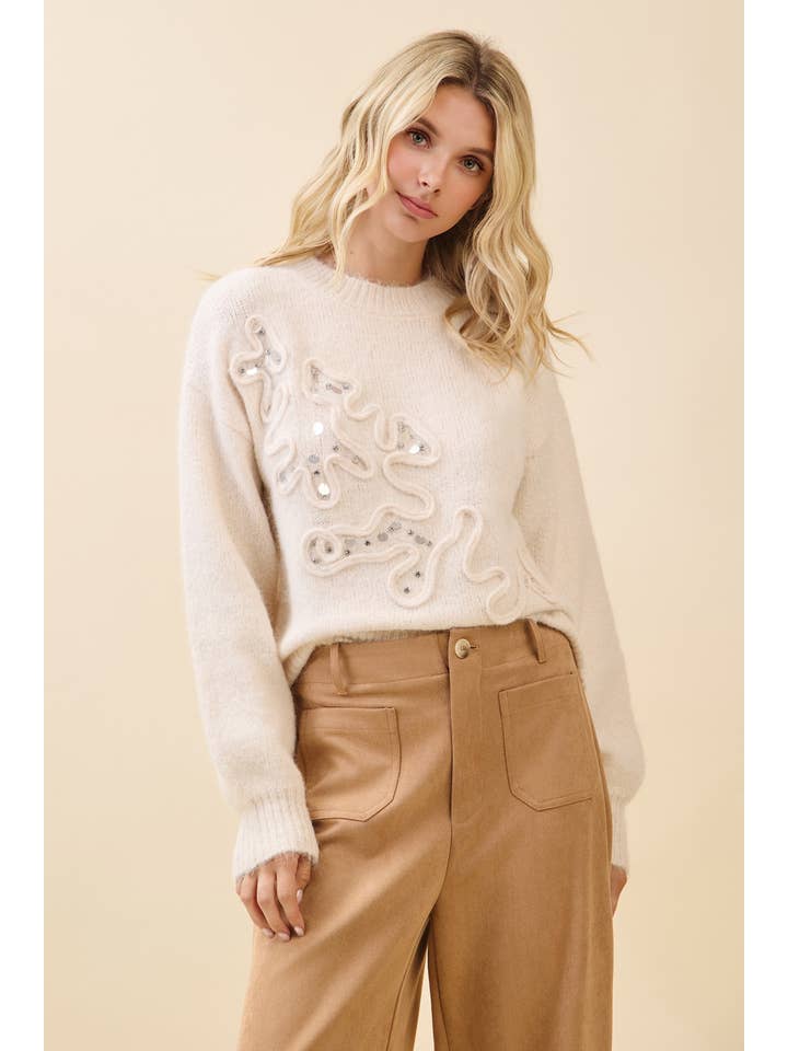 Crème Versierde Gebreide Trui OT51801 voor groothandel op Faire10