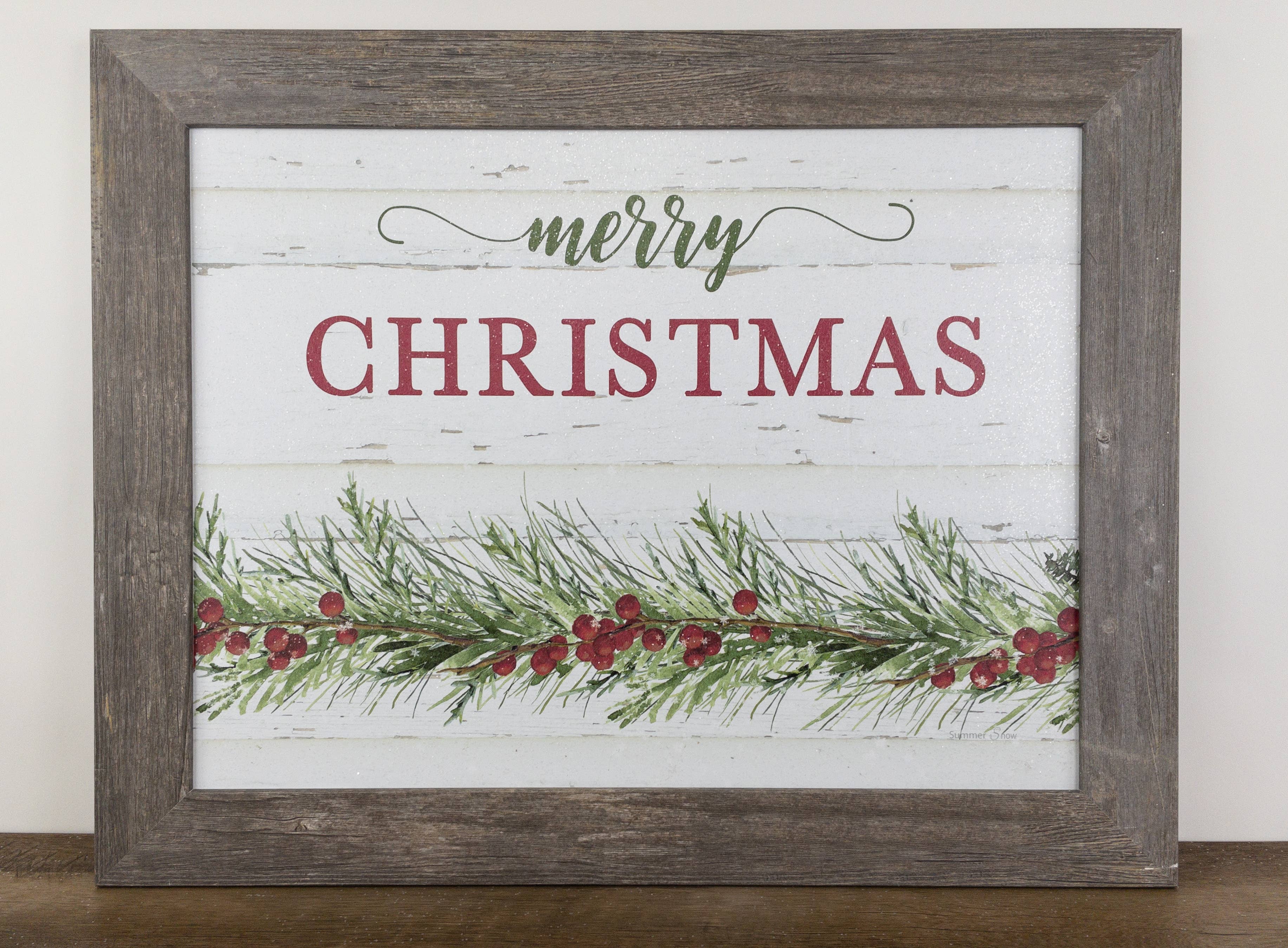 Summer Snow Art - Wholesale Christmas Wall Art - Merry Christmas Floral Red Green Sign Art Picture0