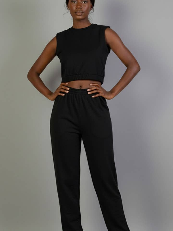 Ensemble débardeur et pantalon de jogging à taille élastique French Terry pour la vente par CAPELLA APPAREL