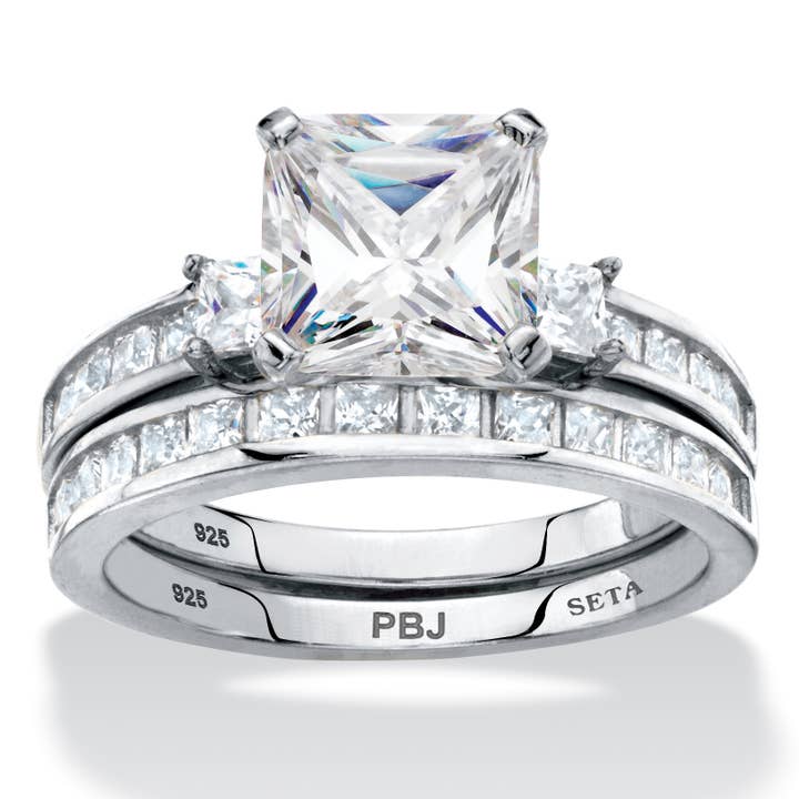 Princess-Cut Cubic Zirconia Halo Wedding Ring Set for wholesale by PalmBeach Jewelry
