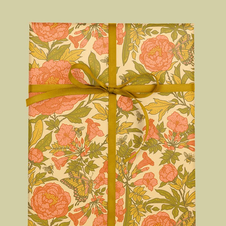 Gift Wrap: Peonies for wholesale by Mustard Beetle