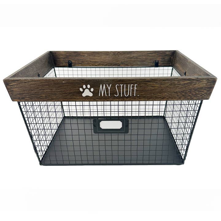 DesignStyles Home - Venta al por mayor Cestas - Cesta con diseño de mascotas «My Stuff» de Rae Dunn con soporte para etiquetas