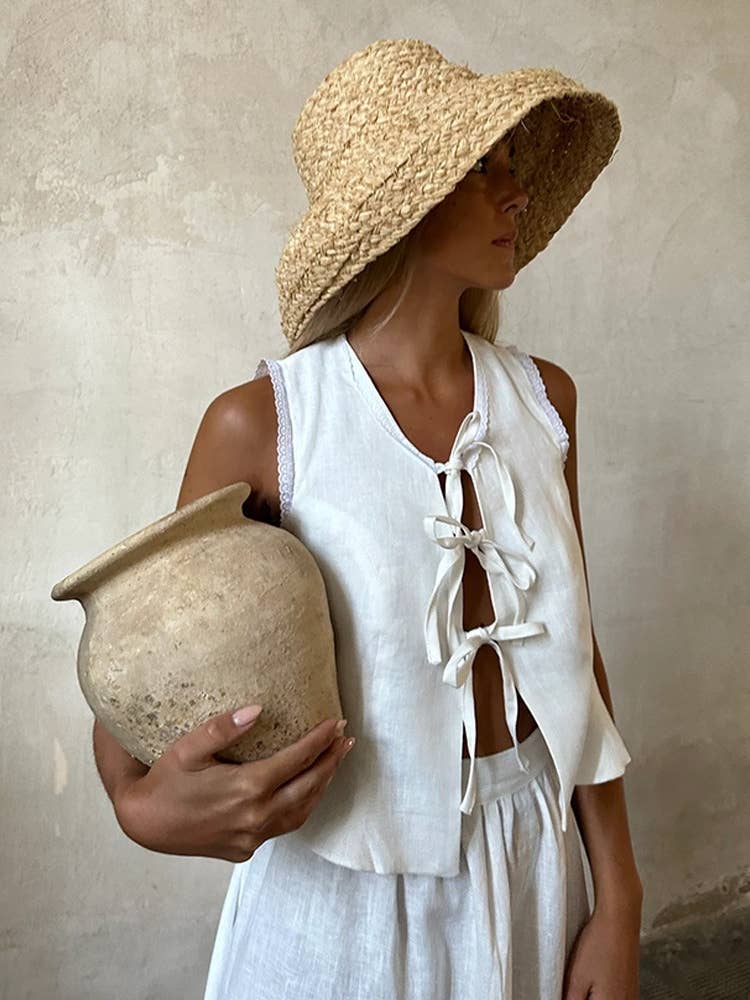 alberalkirk - Wholesale Top & Skirt Set - Women's - Linen Cotton Sleeveless Vest & Skirt Set N25Z1453