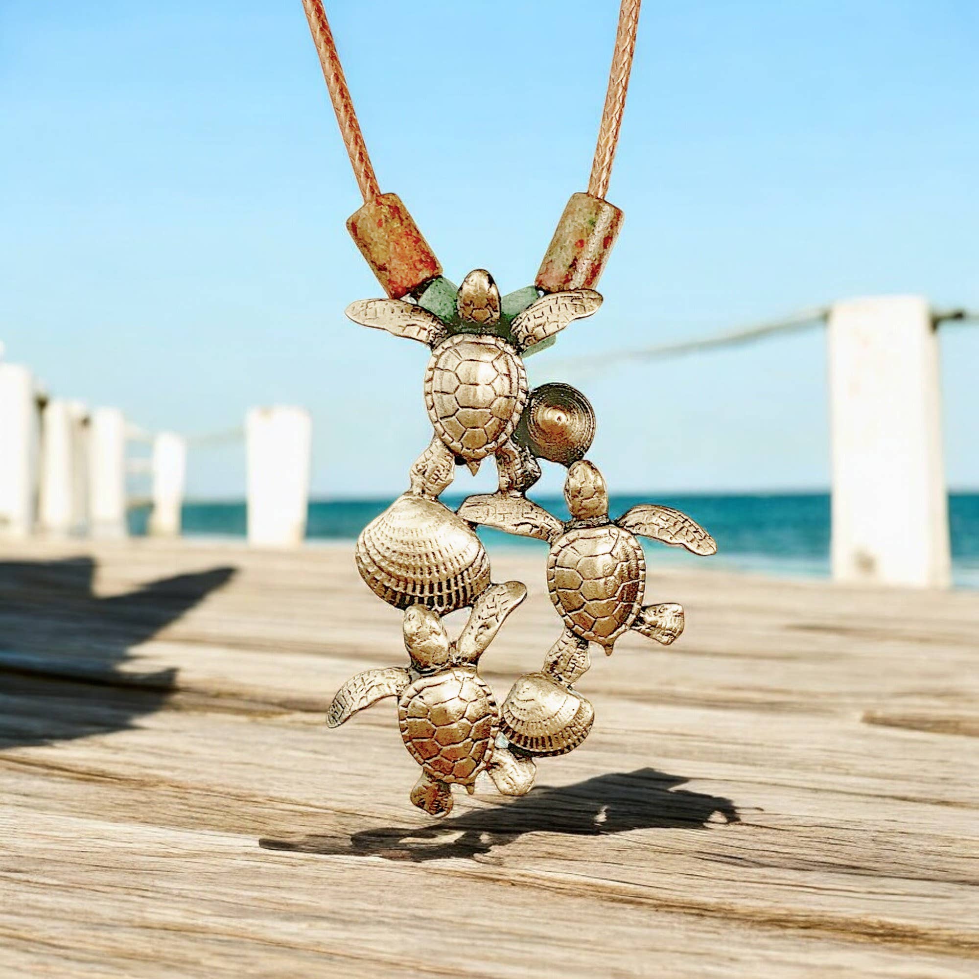 Big Blue by Roland St John - Wholesale Pendant/Charm Necklace - Hatchlings Turtles Bronze w/Beads1