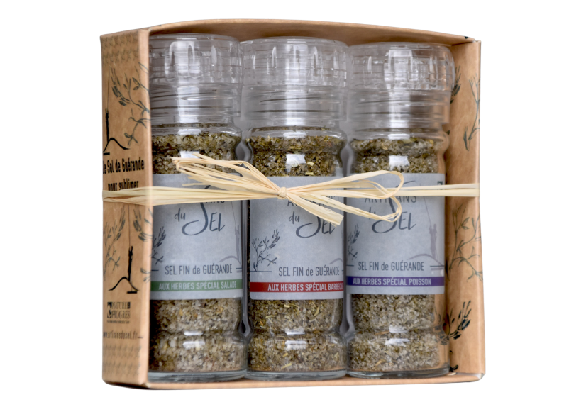 Artisans du sel - Wholesale Salt & Pepper Mix - Coffret 3 moulins sel aux herbes salade, grillade poisson2