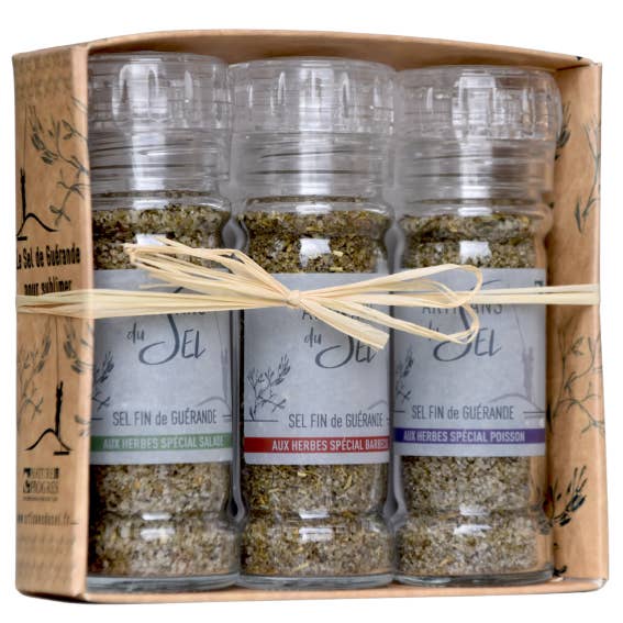 Artisans du sel - Wholesale Salt & Pepper Mix - Coffret 3 moulins sel aux herbes salade, grillade poisson2