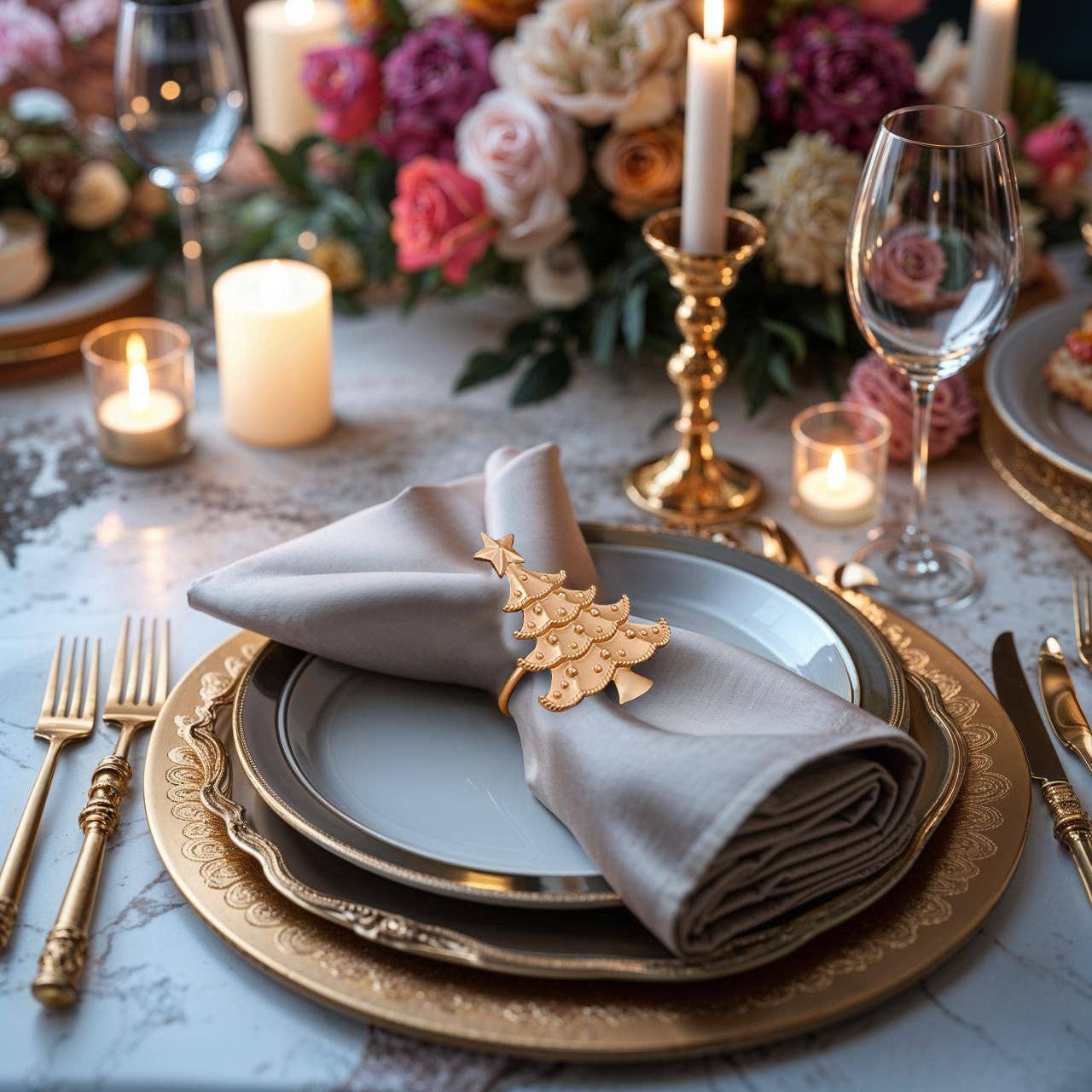 Decozen - Wholesale Napkin Ring - Golden Noel – Napkin Rings in Gold Christmas Tree Design, Elegant Decorative Dining Table Décor6