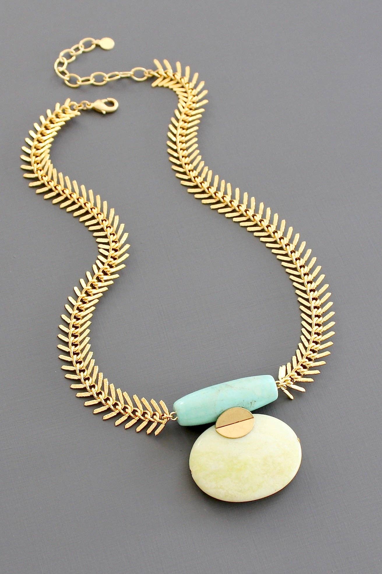 David Aubrey Jewelry - Wholesale Pendant/Charm Necklace - KYL219 turquoise and lemon herringbone necklace2