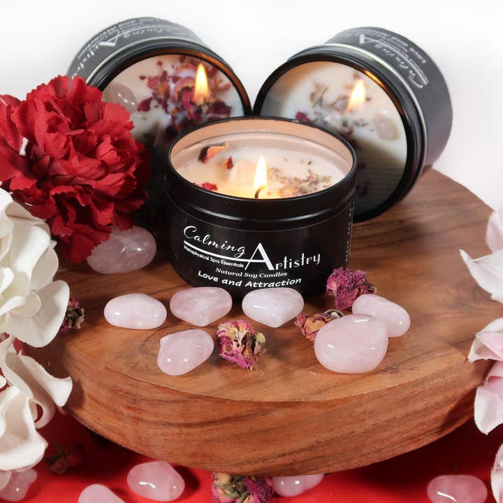 Bougies au soja naturel LOVE & ATTRACTION, 8 oz pour la vente par Calming Artistry