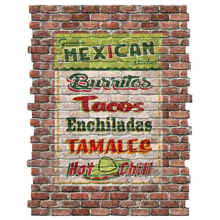 Adesivo da parete in finto mattone con menu ristorante messicano per la vendita all'ingrosso da parte di RetroPlanet