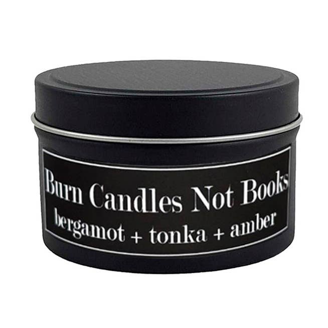 Burn Candles, Not Books 4oz Candle Bergamot + Tonka + Amber for wholesale by Fly Paper Products