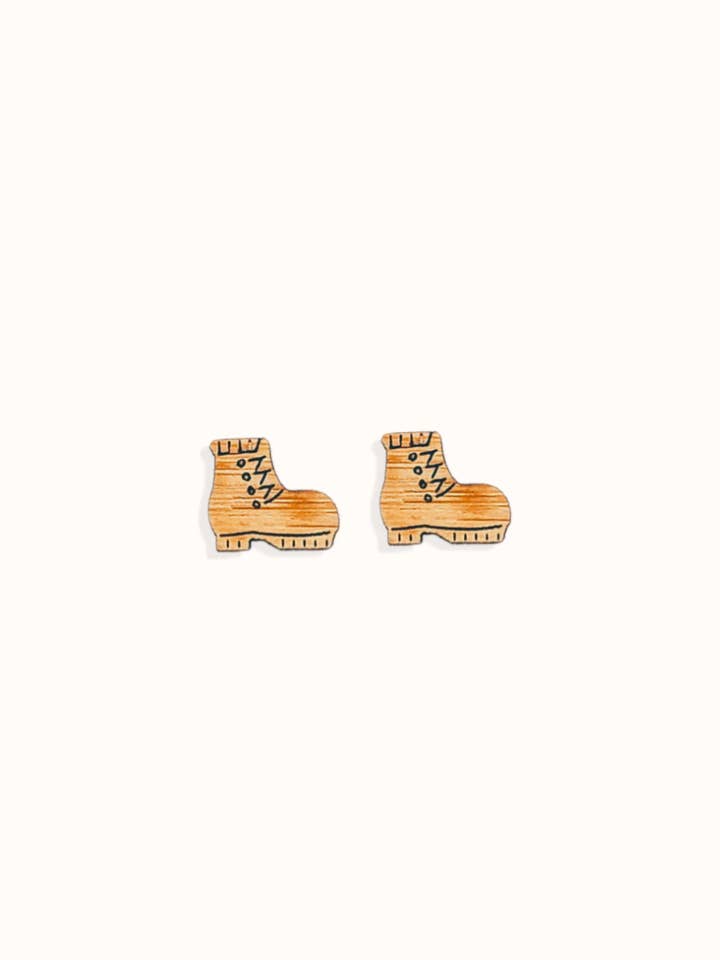 Hiking Boot Bamboo Earrings for wholesale by Wild Cloud