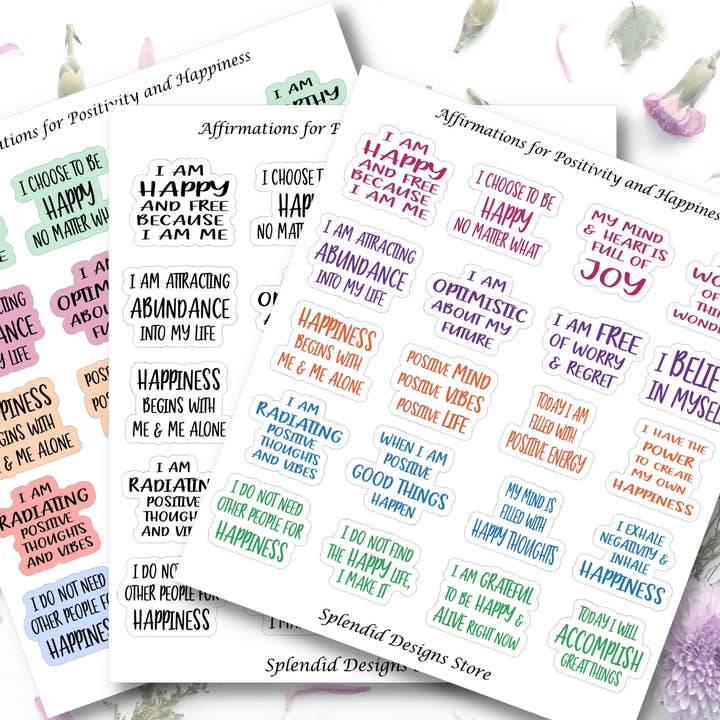 Splendid Designs Store - Wholesale Sticker - Positive Affirmations for Happiness Sticker Sheet